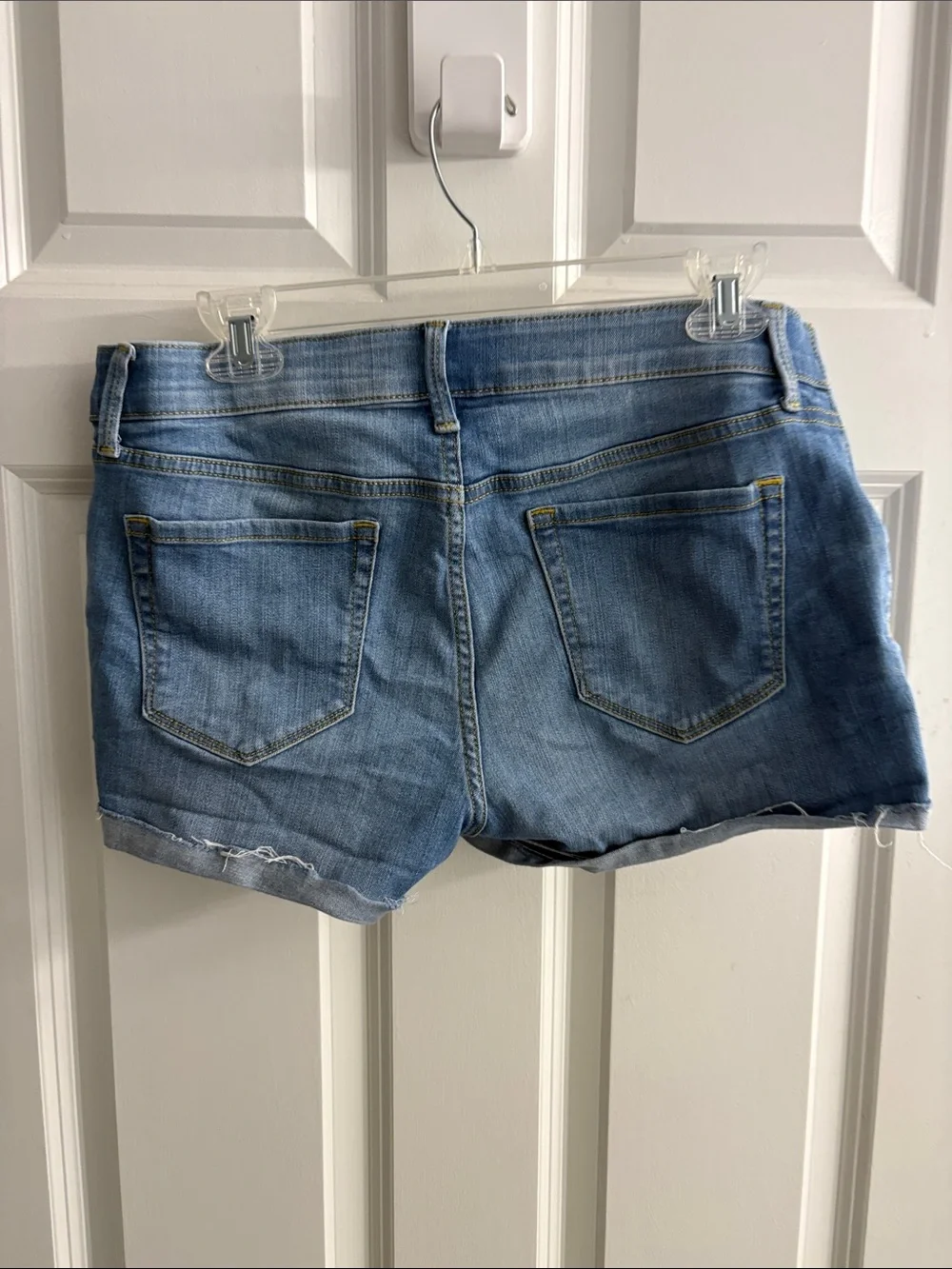 Light Blue Denim Jean Shorts with Stretch Side Panels